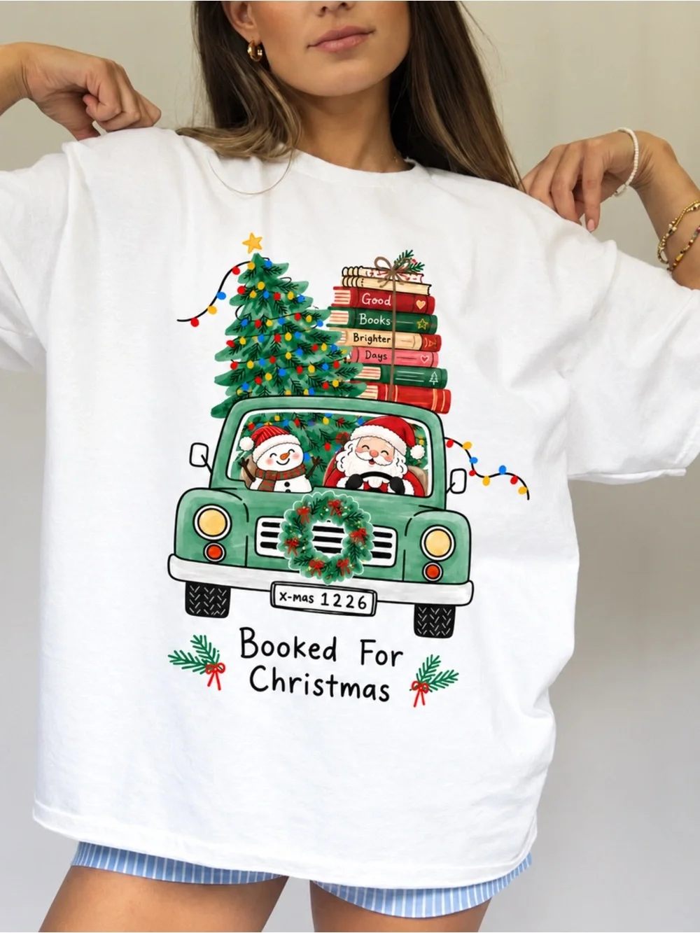 Gildan Booked For Christmas Book Lover Graphic T-Shirt NWT